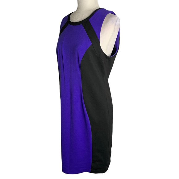 Ellen Tracy Colorblock Sheath Dress 8 Blue Black Lined Sleeveless Zip Round Neck - Picture 3 of 6